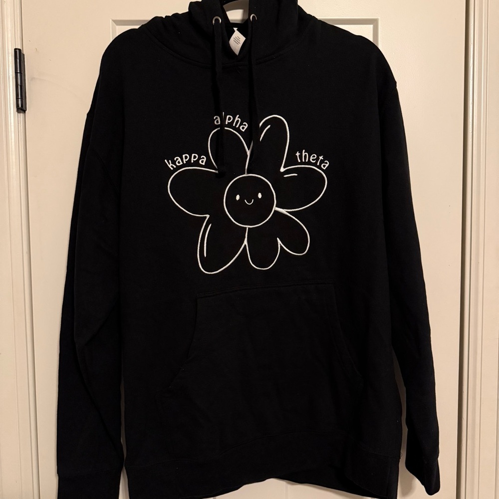 Kappa Alpha Theta Sorority Embroidered Flower Black Hoodie Size Large